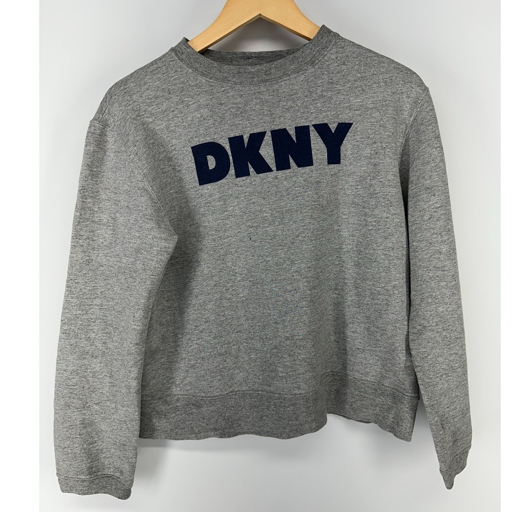DKNY Sweatshirt Women S Gray Classic Logo Crew Neck Pullover Long Sleeve Heather